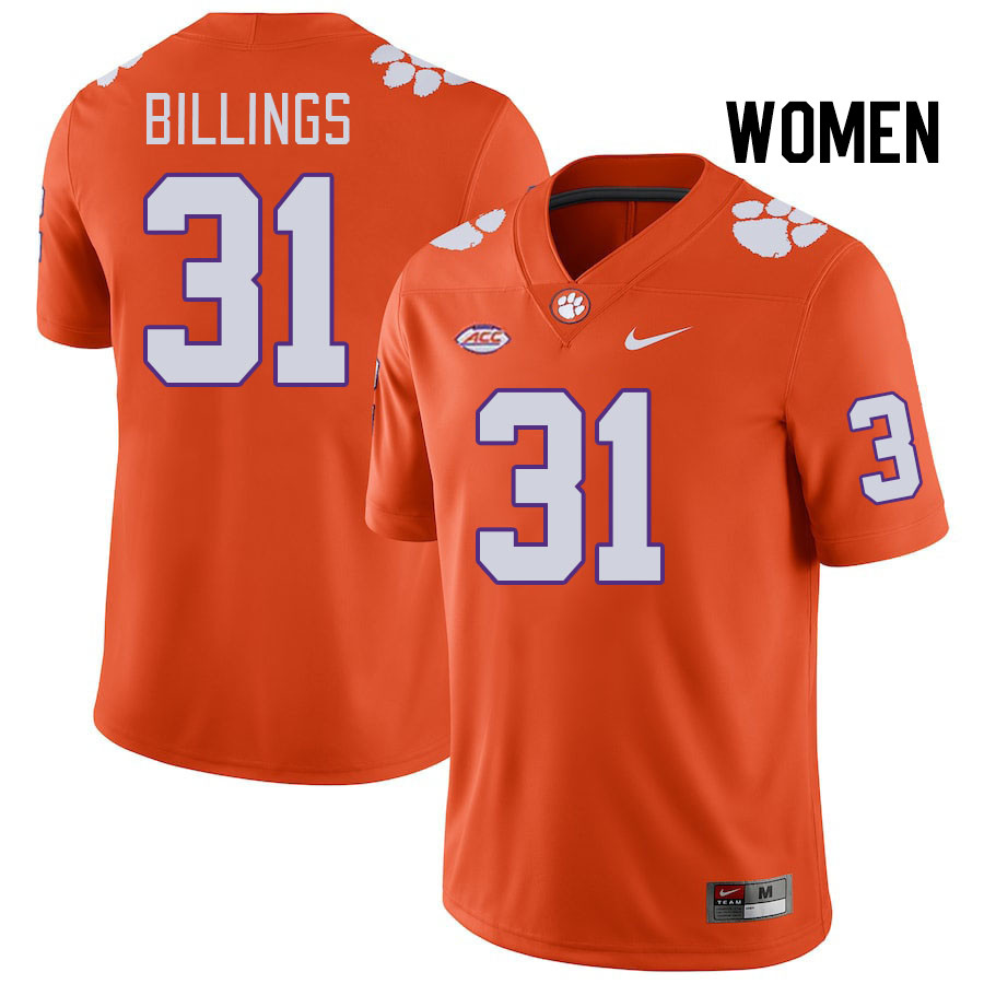 Women #31 Rob Billings Clemson Tigers College Football Jerseys Stitched Sale-Orange